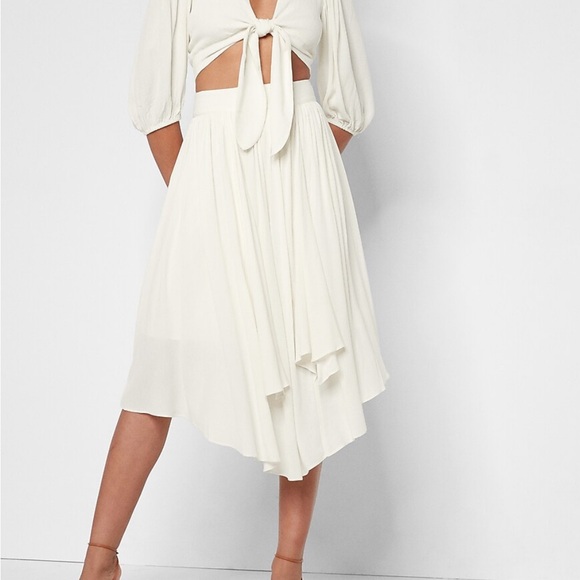 New Ivory Cream Draped Midi Skirt Express LimitedEdition Size Large - Picture 1 of 13